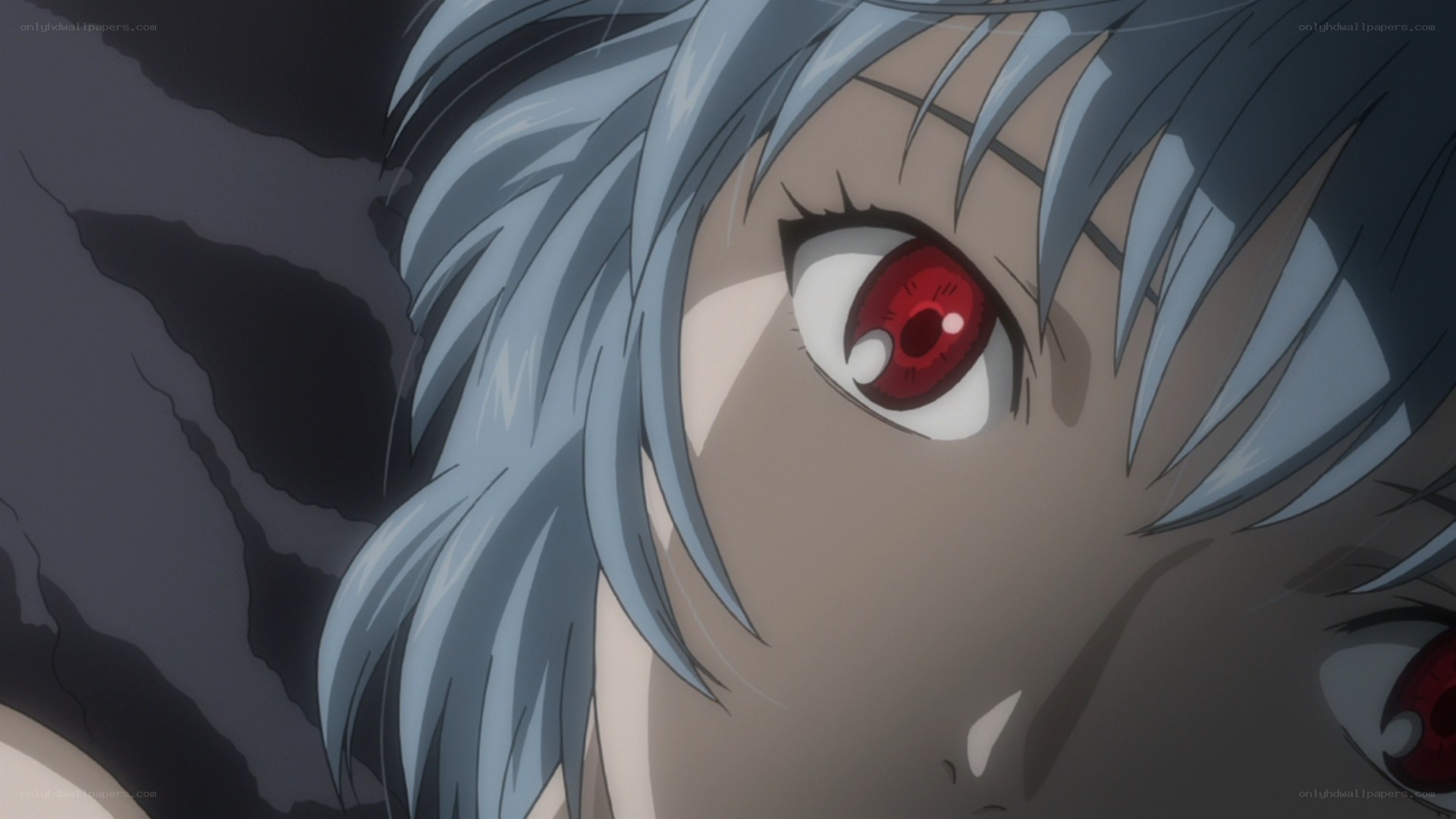 anime character with red eyes
