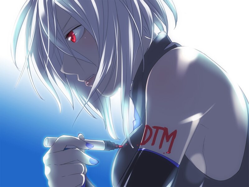 anime character with red eyes