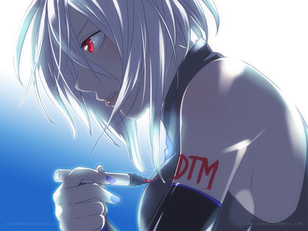 anime character with red eyes