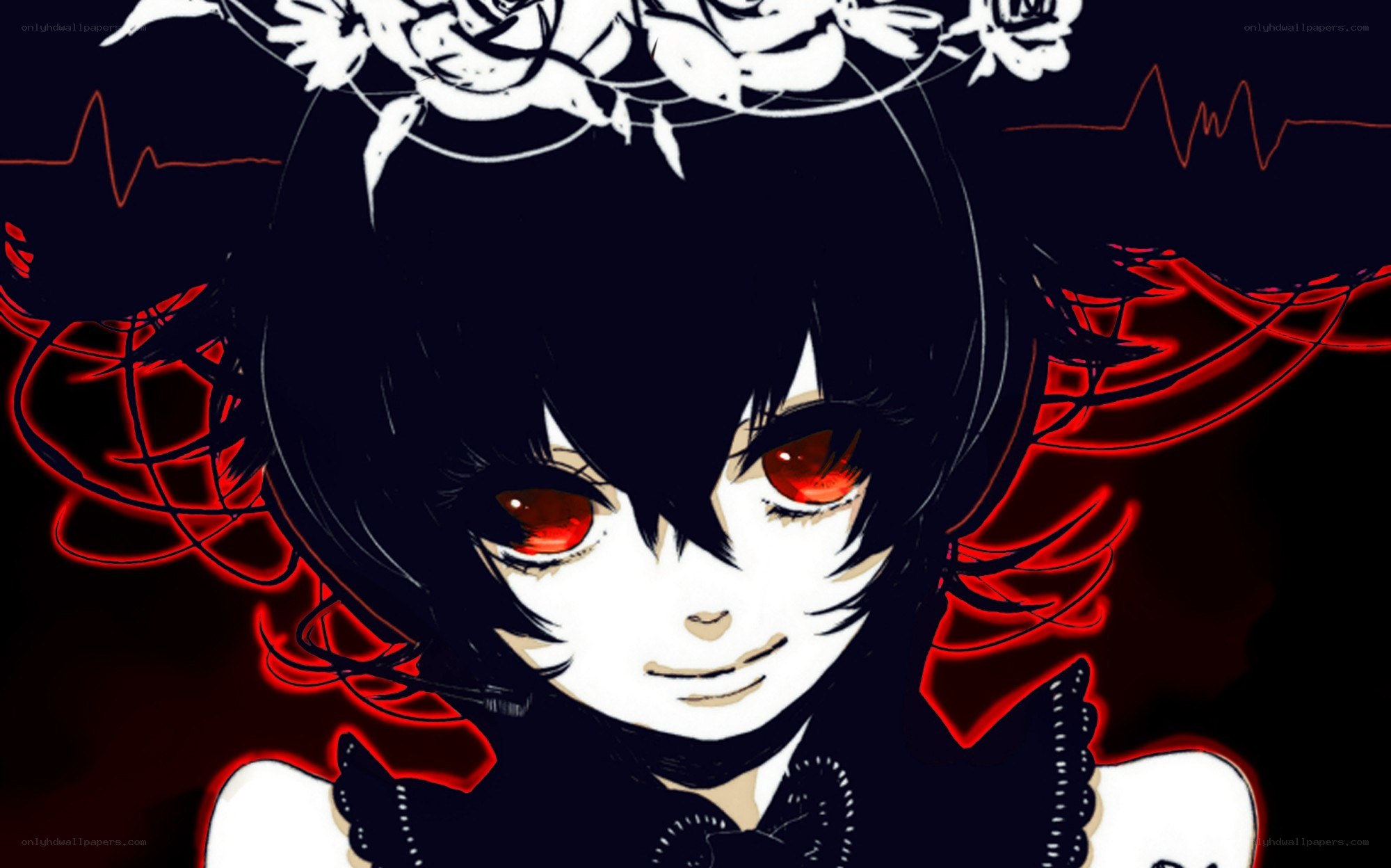 anime character with red eyes