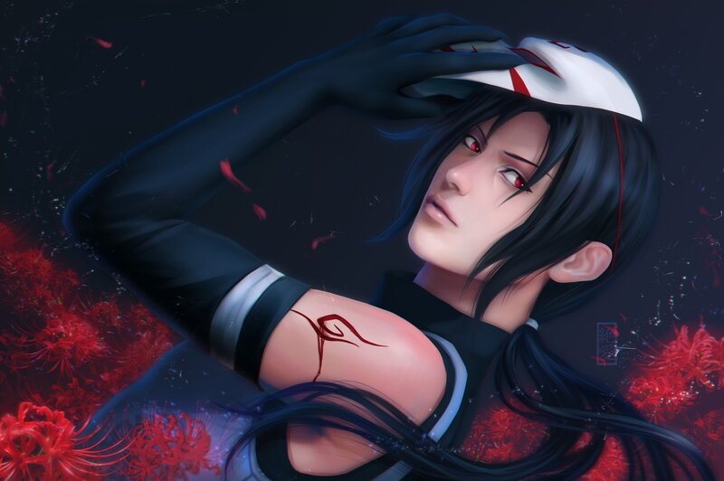 anime character with red eyes