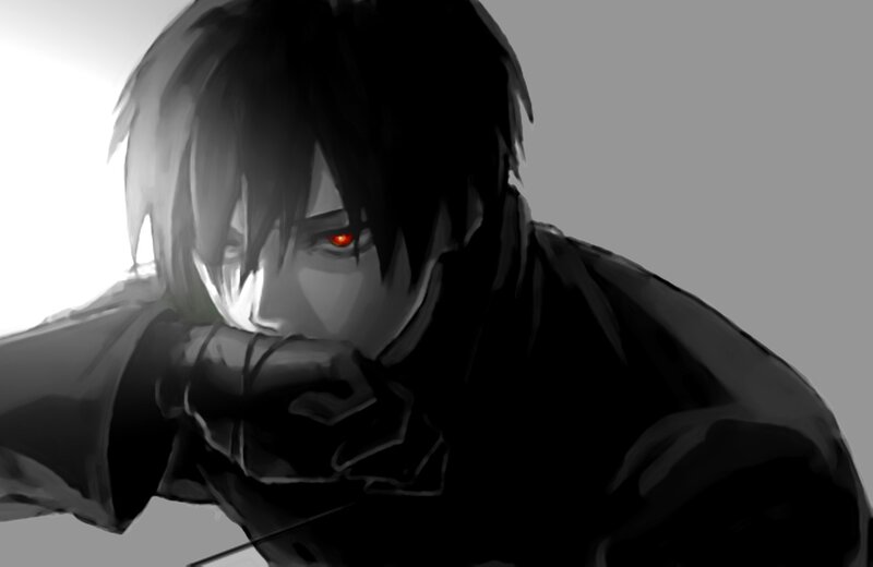 anime character with red eyes