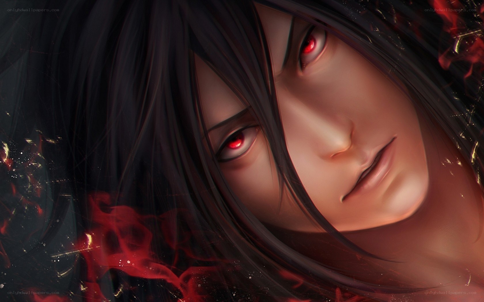anime character with red eyes