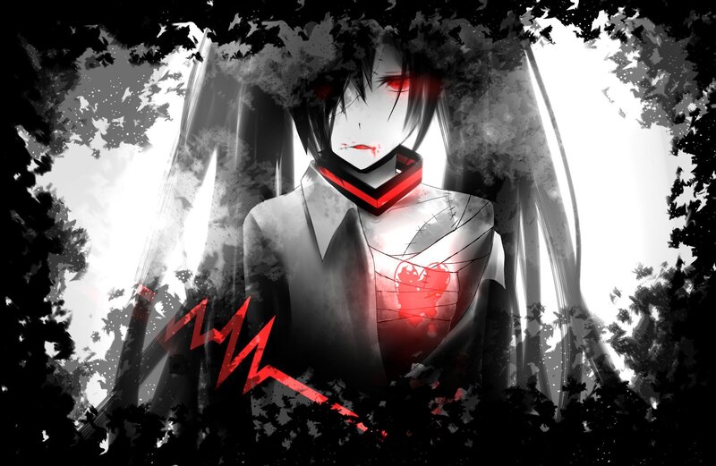 Anime Character with Red Eyes — Black, Dark