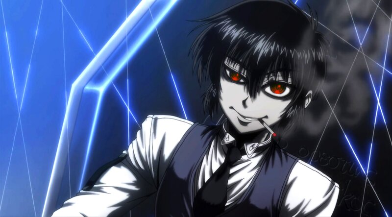 Anime Character with Red Eyes — Black, Dramatic, Cigarette