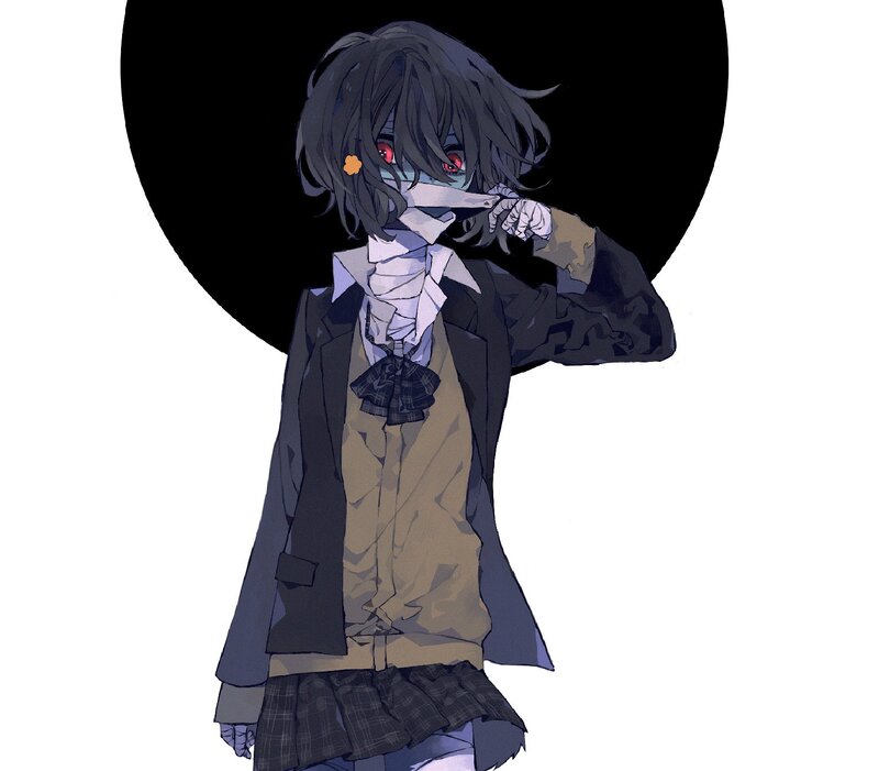 Anime Character with Red Eyes — Black, Dramatic, Digital Art, Black Circle