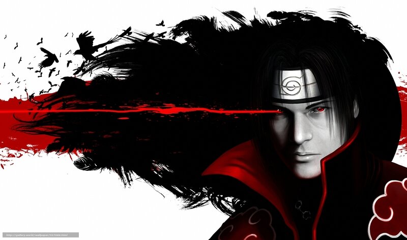 Anime Character with Red Eyes — Black, Dramatic, Digital Art, Crows