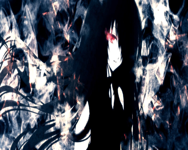 Anime Character with Red Eyes — Black, Dramatic, Digital Art, Dark Background