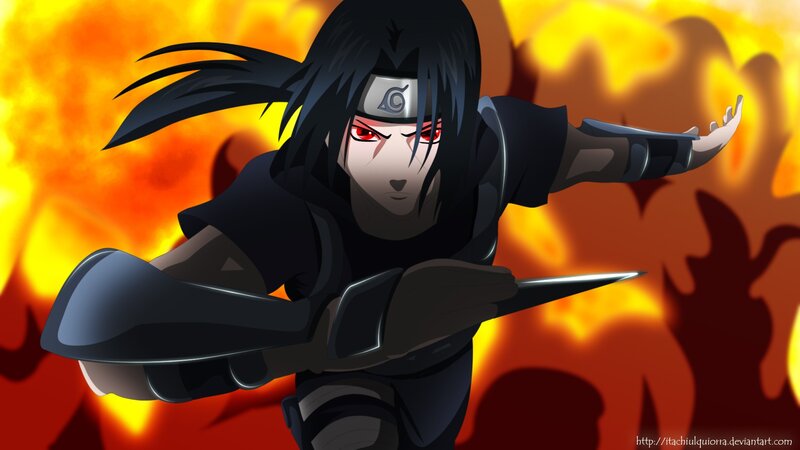 Anime Character with Red Eyes — Black, Dramatic, Digital Art, Fire