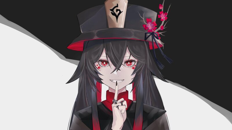 Anime Character with Red Eyes — Black, Dramatic, Digital Art, Hat