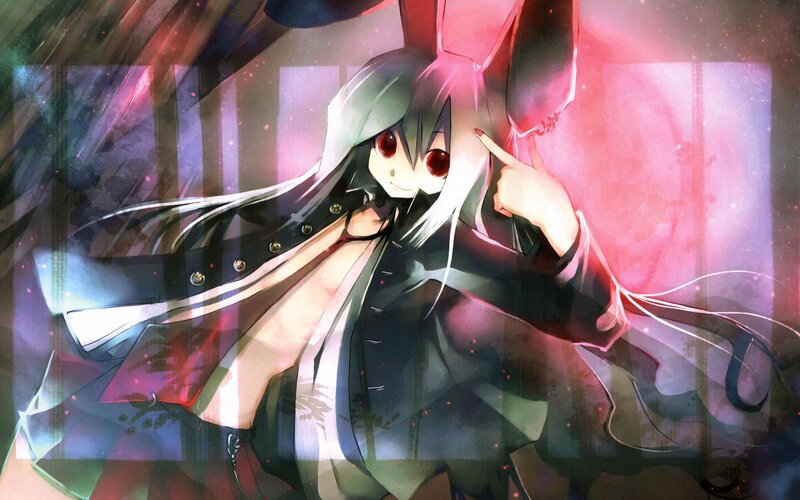 Anime Character with Red Eyes — Black, Dramatic, Digital Art, Long Hair, Coat