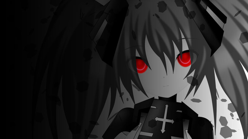 Anime Character with Red Eyes — Black, Dramatic, Digital Art, Red Eyes, Black Hair