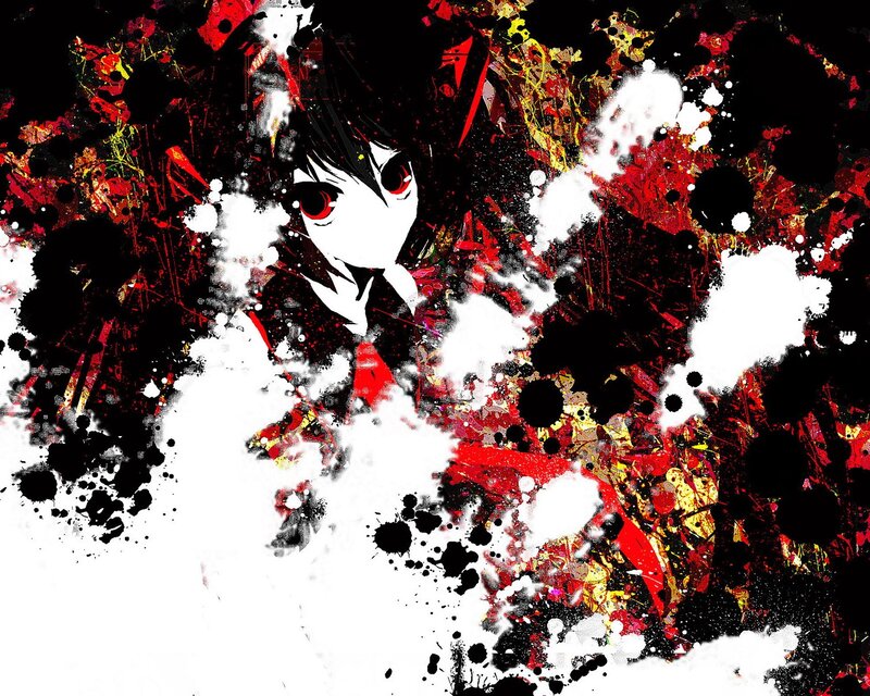 Anime Character with Red Eyes — Black, Dramatic, Digital Art, Splatter