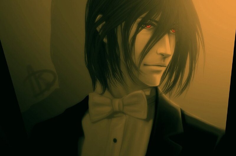Anime Character with Red Eyes — Black, Dramatic, Digital Art
