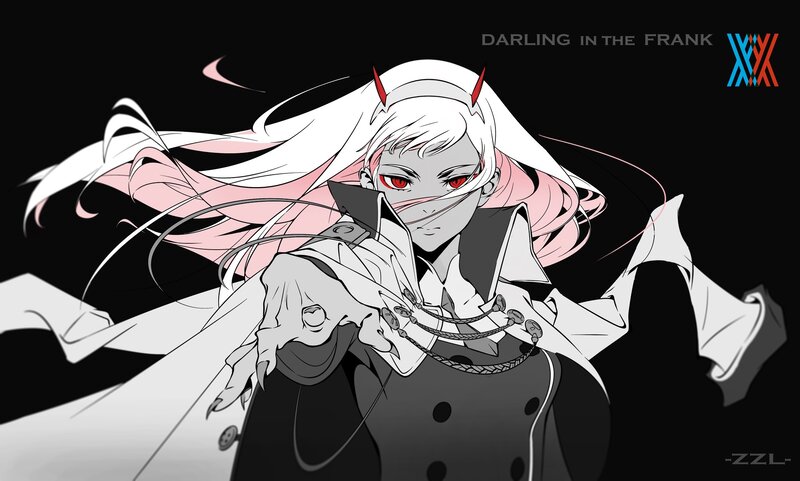 Anime Character with Red Eyes — Black, Dramatic, Digital Art, White Hair, Red Eyes