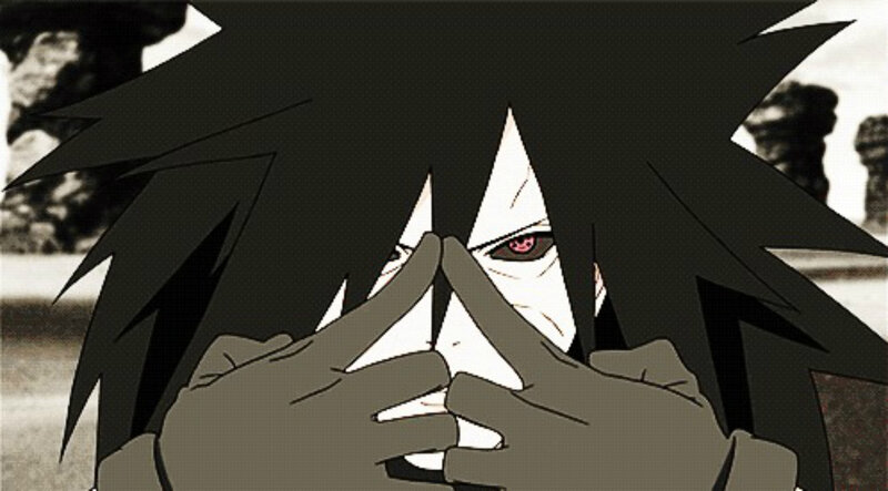 Anime Character with Red Eyes — Black, Dramatic, Hands