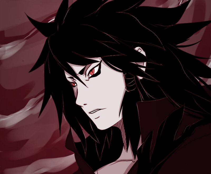 Anime Character with Red Eyes — Black, Dramatic, Manga, Black Hair, Red Eyes