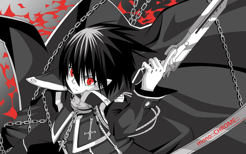 Anime Character with Red Eyes — Black, Dramatic, Manga, Chains
