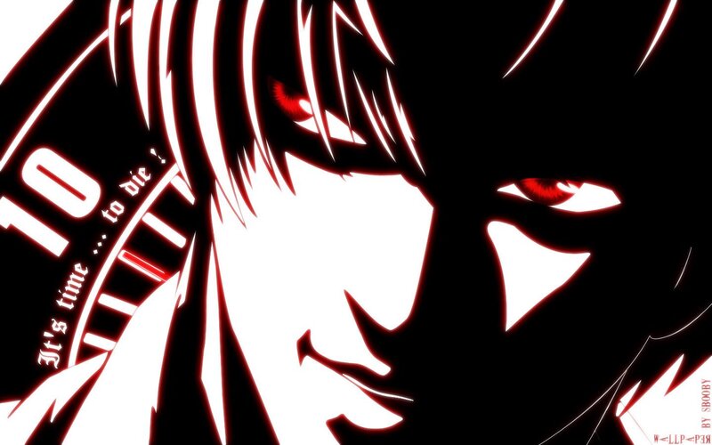 Anime Character with Red Eyes — Black, Dramatic, Manga, Clock, Text