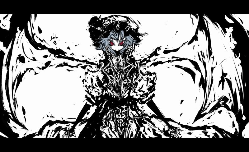 Anime Character with Red Eyes — Black, Dramatic, Manga, Red Eyes, Black and White Art, Wings