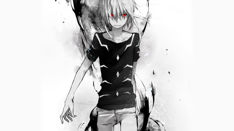 Anime Character with Red Eyes — Black, Dramatic, Manga, Red Eyes, Black Shirt