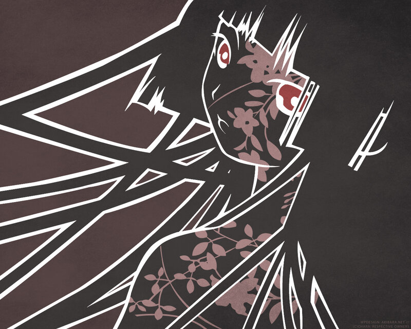 Anime Character with Red Eyes — Black, Dramatic, Manga, Red Eyes, Floral Pattern
