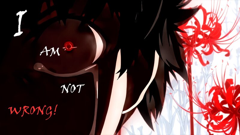 Anime Character with Red Eyes — Black, Dramatic, Manga, Red Flowers