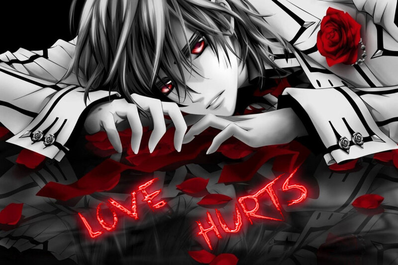 Anime Character with Red Eyes — Black, Dramatic, Manga, Red Rose, Rose Petals