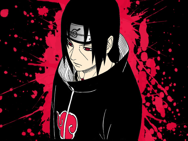 Anime Character with Red Eyes — Black, Dramatic, Manga, Red Splatters