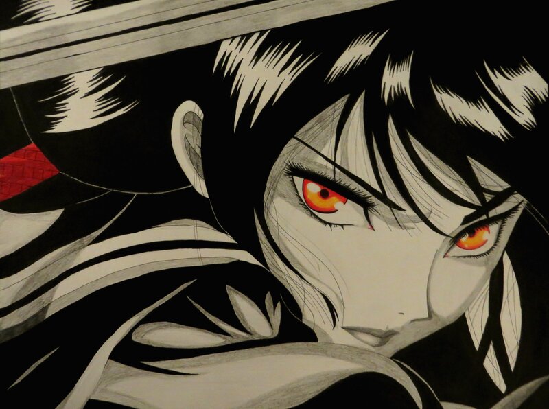 Anime Character with Red Eyes — Black, Dramatic, Manga, Sword, Black Hair
