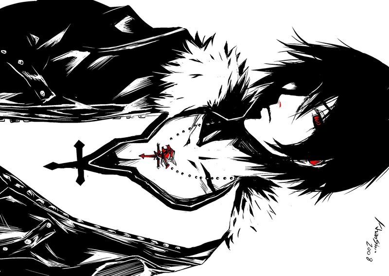 Anime Character with Red Eyes — Black, Dramatic, Manga, Sword, Cross