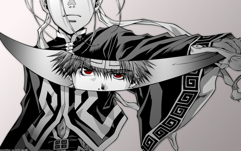 Anime Character with Red Eyes — Black, Dramatic, Manga, Sword, Hat
