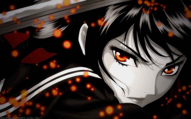 Anime Character with Red Eyes — Black, Dramatic, Manga, Sword, Sparkles