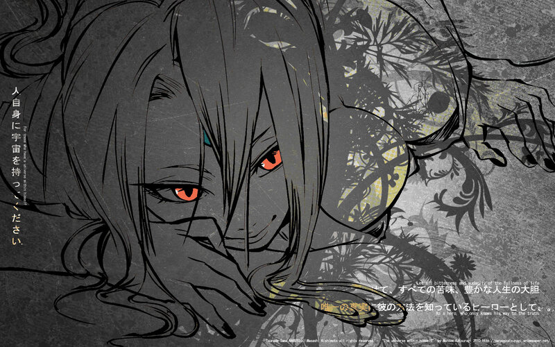 Anime Character with Red Eyes — Black, Dramatic, Manga, Text