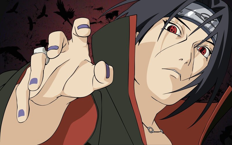 Anime Character with Red Eyes — Black, Dramatic, Night, Crows