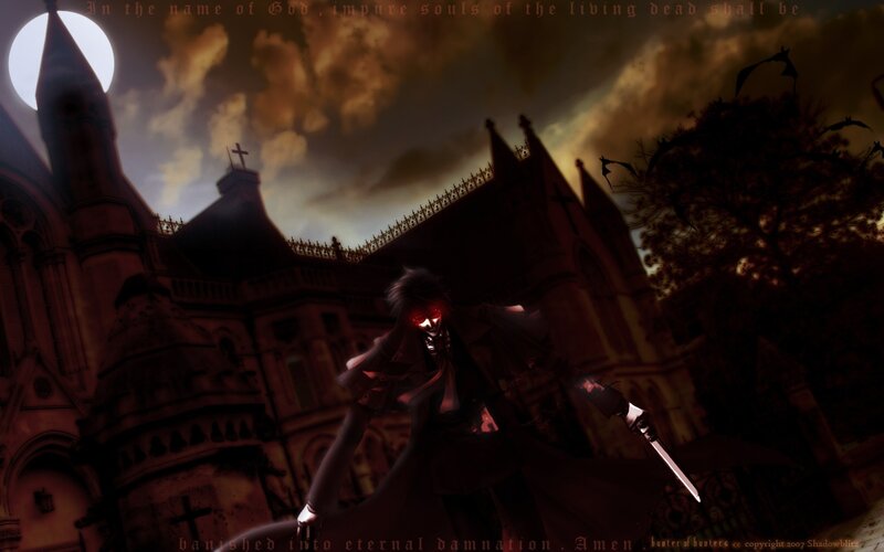 Anime Character with Red Eyes — Black, Dramatic, Night, Digital Art, Castle