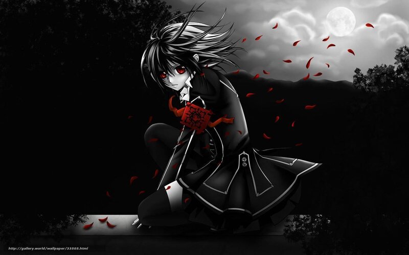 Anime Character with Red Eyes — Black, Dramatic, Night, Digital Art, Moon