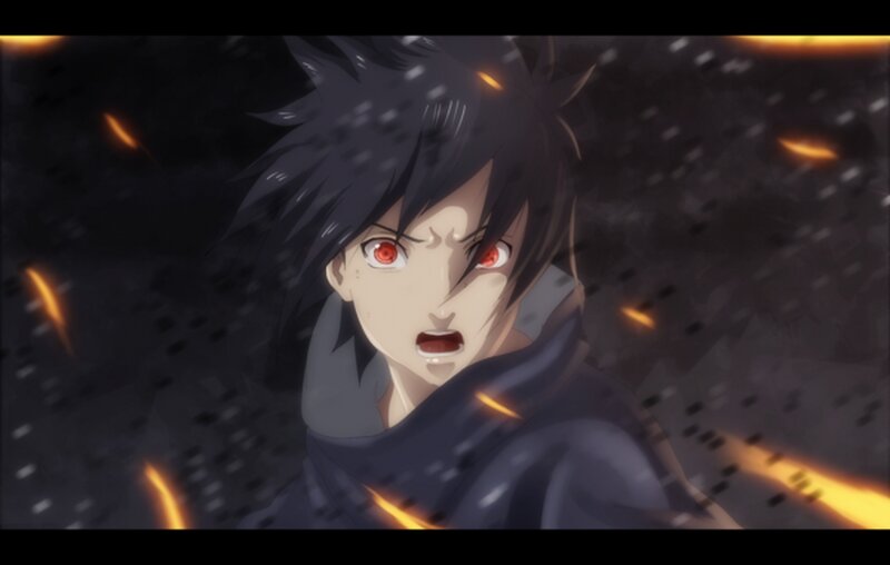 Anime Character with Red Eyes — Black, Dramatic, Night, Fire