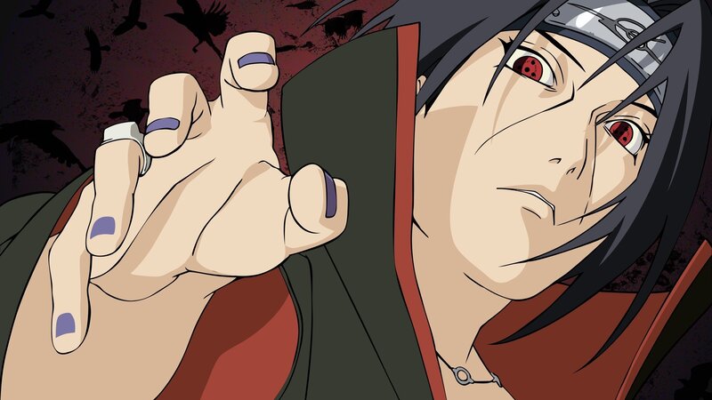 Anime Character with Red Eyes — Black, Dramatic, Night, Hand Gesture