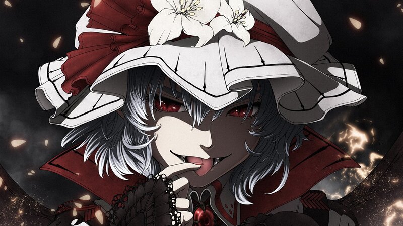 Anime Character with Red Eyes — Black, Dramatic, Night, Hat