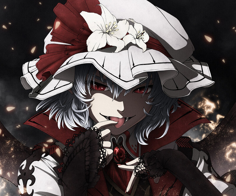 Anime Character with Red Eyes — Black, Dramatic, Night, Manga, Hat