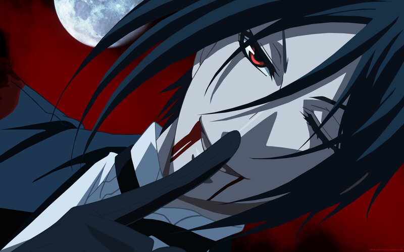 Anime Character with Red Eyes — Black, Dramatic, Night, Manga, Moon, Dark Hair