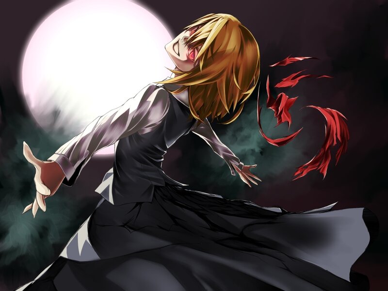 Anime Character with Red Eyes — Black, Dramatic, Night, Manga, Moon