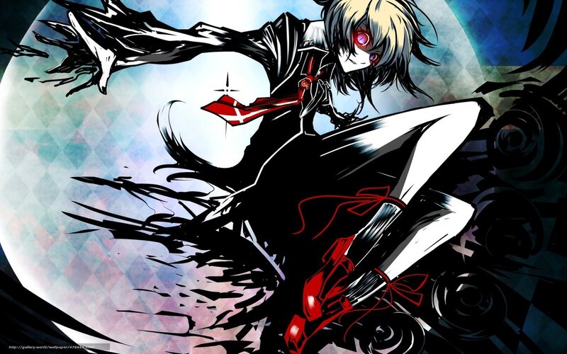 Anime Character with Red Eyes — Black, Dramatic, Night, Manga, Red Tie