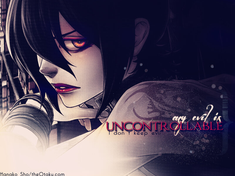 Anime Character with Red Eyes — Black, Dramatic, Night, Manga, Text