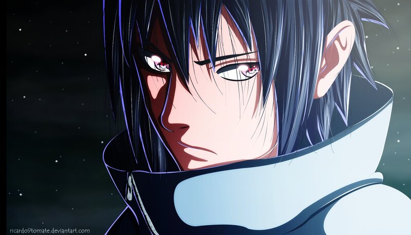 Anime Character with Red Eyes — Black, Dramatic, Night, Stars