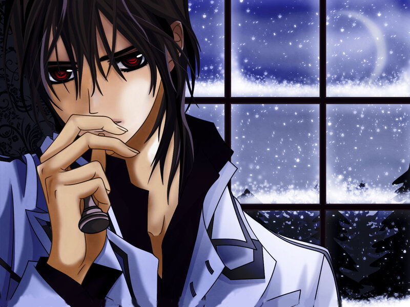 Anime Character with Red Eyes — Black, Dramatic, Night, Window