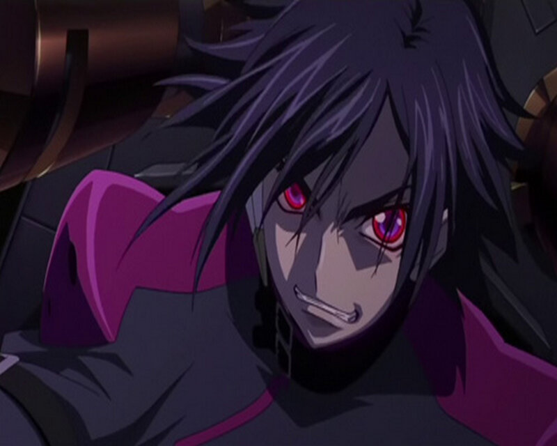 Anime Character with Red Eyes — Black, Dramatic, Purple Hair