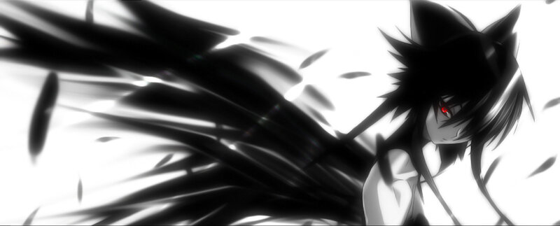 Anime Character with Red Eyes — Black, Dramatic, Red Eyes, Black Hair, Cat Ears