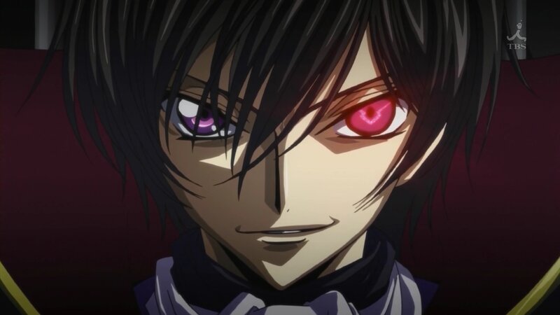 Anime Character with Red Eyes — Black, Dramatic, Red Eyes, Black Hair, Smile